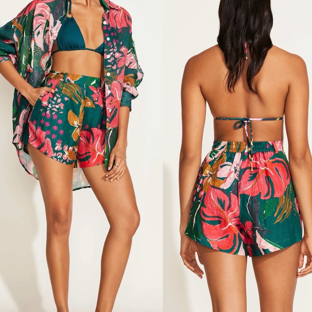Vitamin A Floral High Waist Shorts - Green and Pink